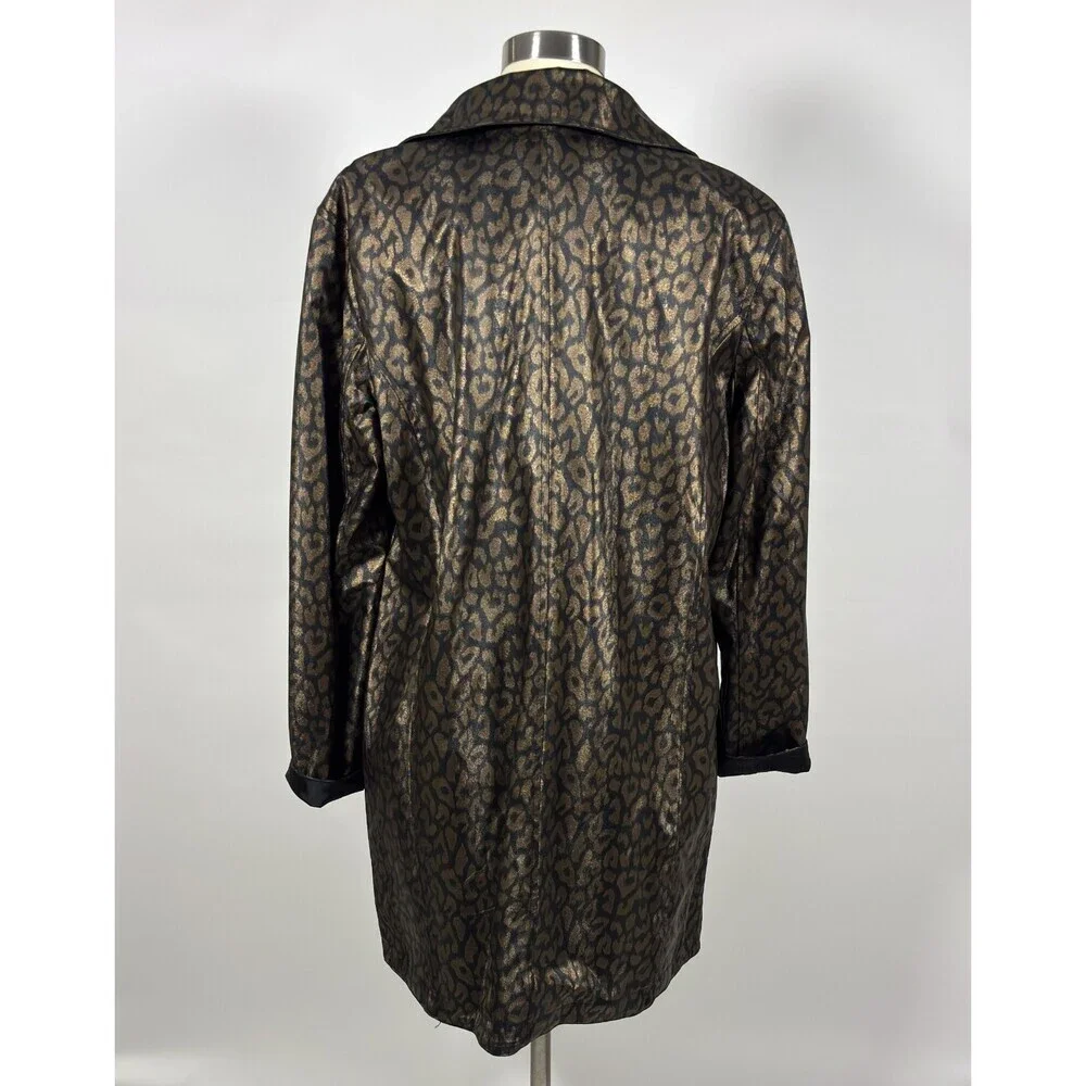 Reversible Animal Print Collared Jacket Black Leopard - Large